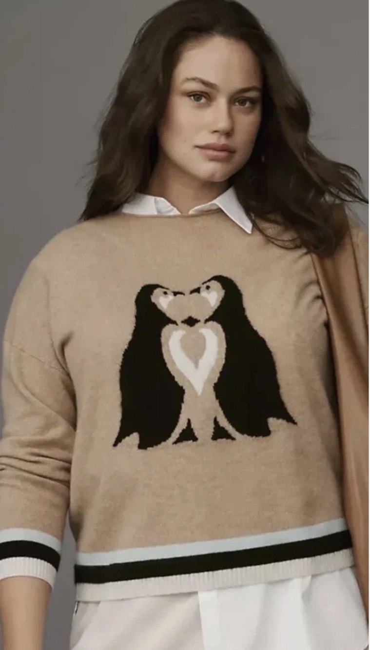 Maeve Anthropologie 100% Cashmere Sweater Cute Critter Graphic Penguins 2X